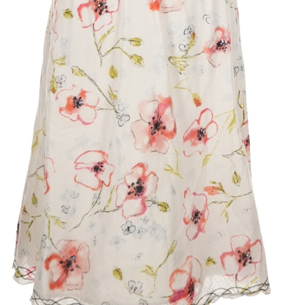 J Jill 100% Cotton Ivory Floral Pattern Knee Length Skirt‎ Sz M